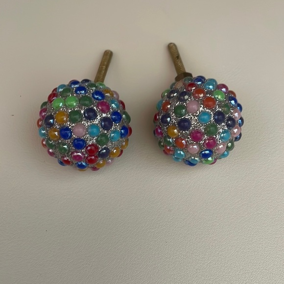 Rainbow Pearl Beaded Knob Pulls Drawer cupboard set of 2 Home Decor Accents girl - Picture 2 of 3
